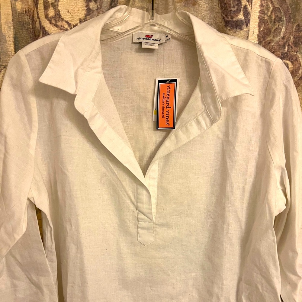 NWT Vineyard Vines white linen/cotton 3/4 length sleeve top
